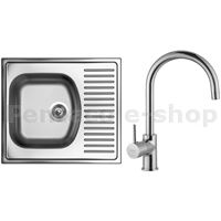 ZDSI-Dřez SHORT 580 V 0,5mm matný + sifon, úchytka, těsnění + baterie VITALIA lesklá